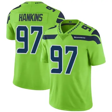 Men's Johnathan Hankins Seattle Seahawks Limited Green Color Rush Neon Jersey