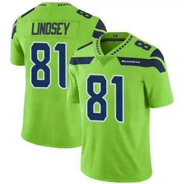 Men's Tyjon Lindsey Seattle Seahawks Limited Green Color Rush Neon Jersey