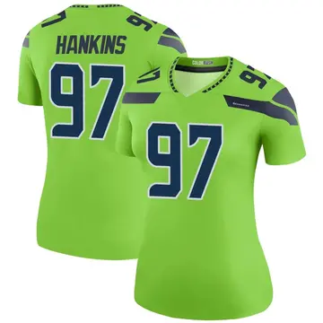 Women's Johnathan Hankins Seattle Seahawks Legend Green Color Rush Neon Jersey